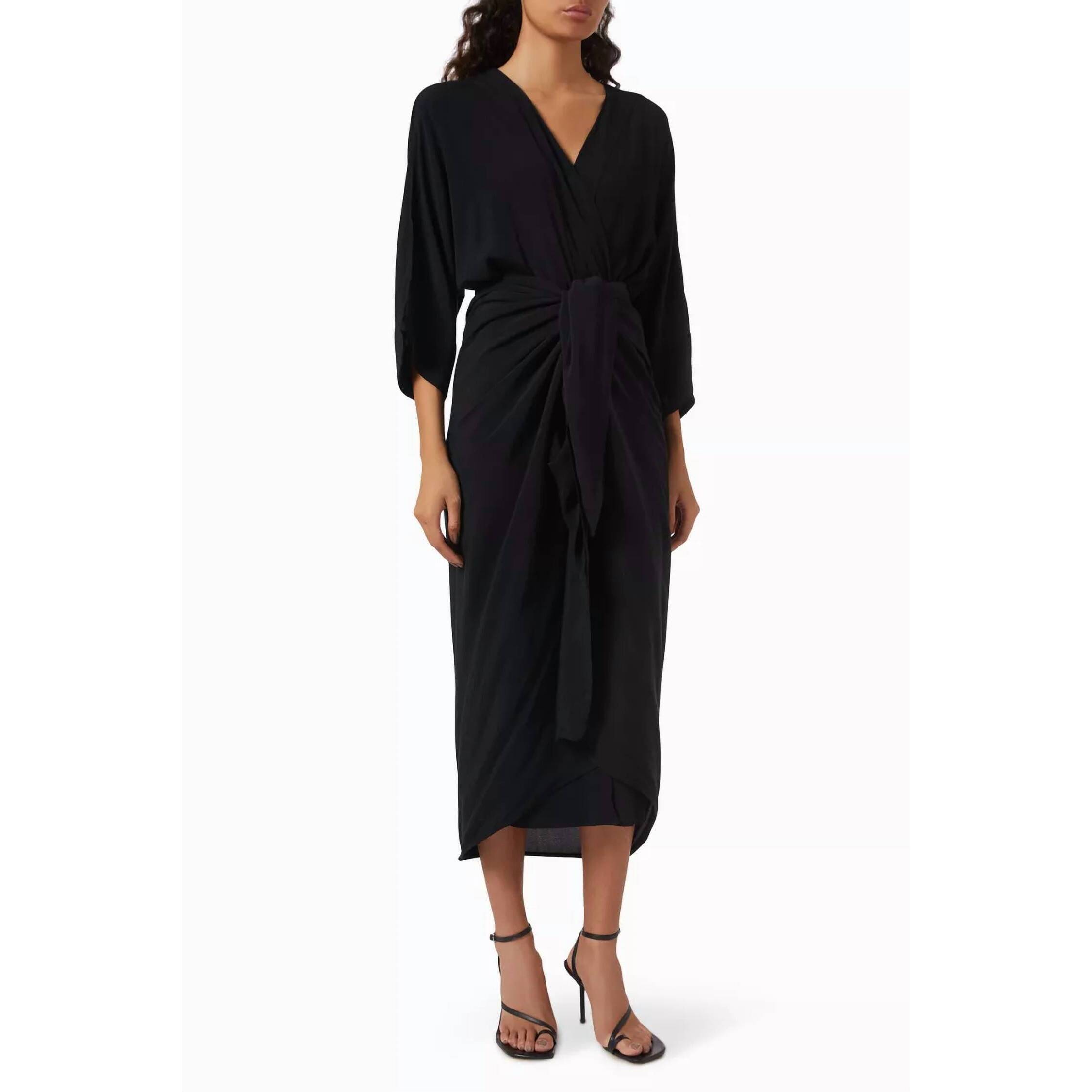 New Haight Viscose V-Neck Knot Dress In Black